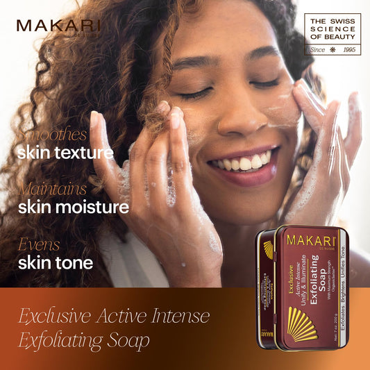 Makari Exclusive Active Intense Exfoliating Soap (7Oz) | Unify & Illuminate | Advanced Brightening Bar For Dark Spots And Blemishes | Exfoliates Dead Skin Cells And Helps Reveal Natural Skin Radiance
