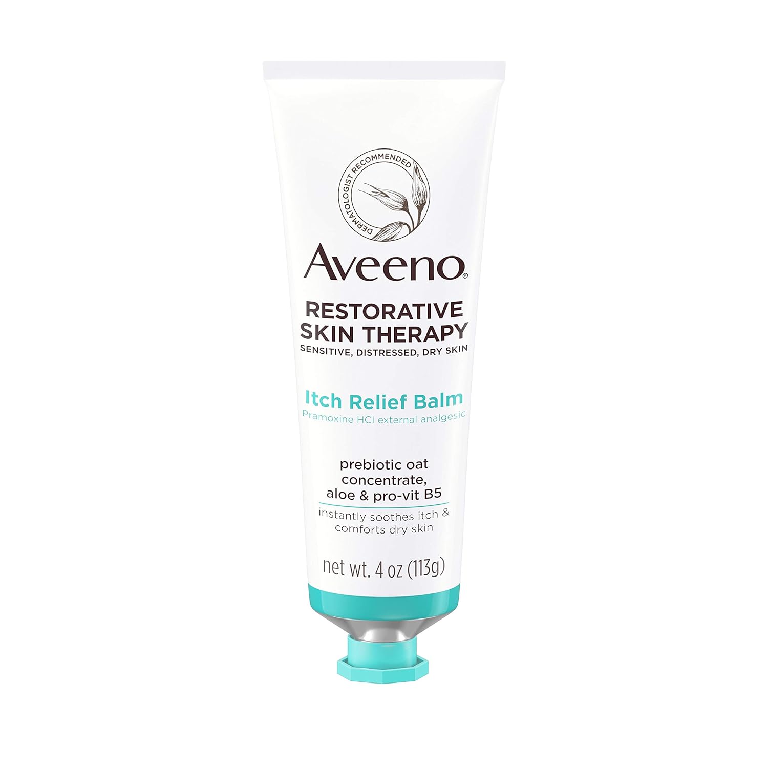 Aveeno Restorative Skin Therapy Itch Relief Body Balm for Sensitive, Distressed, Dry Skin, With Prebiotic Oat & Pramoxine Hcl, Formulated Without Parabens, Fragrance & Steroids, 4.0 Ounce