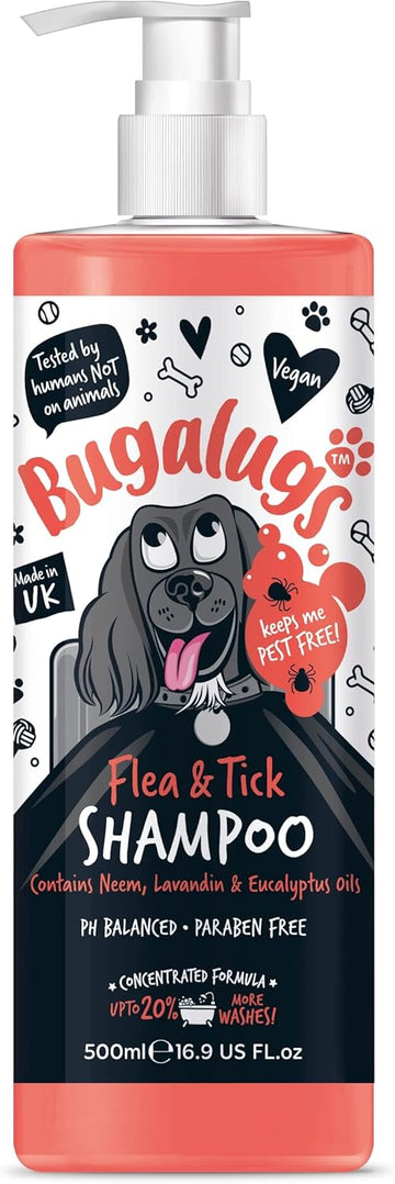 Flea and Tick Dog Shampoo by Bugalugs, Works on Smelly Puppies & Dogs, Contains Neem Oil & Eucalyptus Oils, PH Balanced Vegan Pet Shampoo, Used by Professional Groom?Dog Shampoo