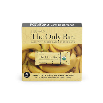 Truvani Plant Based Snack Bars | 5G Protein | 4 Pack Chocolate Chip Banana Bread | Organic | Vegan | The Only Bar | Dairy, Soy, And Gluten Free | Individually Wrapped