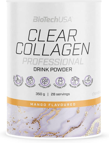 Biotechusa Clear Collagen Professional, Flavoured Drink Powder Containing Hydrolysed Collagen, Hyaluronic Acid, Amino Acids, Vitamins, Minerals, 350 G, Rose & Pomegranate