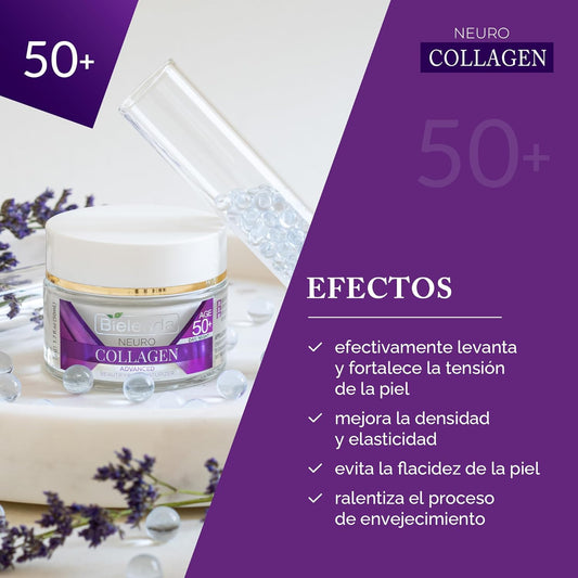 Bielenda Neuro Collagen Anti-Wrinkle Cream 50+, Hydrating, Collagen Peptides Facial Treatment, Anti-Ageing, Day/Night, 50 Ml