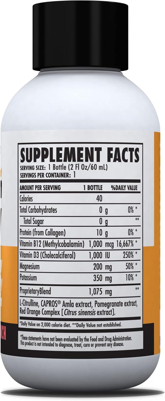Health Direct - High-Energy Liquid Collagen - Aminosculpt Collagen Energy - 12 Servings 12Pk, 2Oz Shots - Watermelon Punch - Supports Focus & Clarity - Boosts Daytime Vitality - Better For Hair & Skin