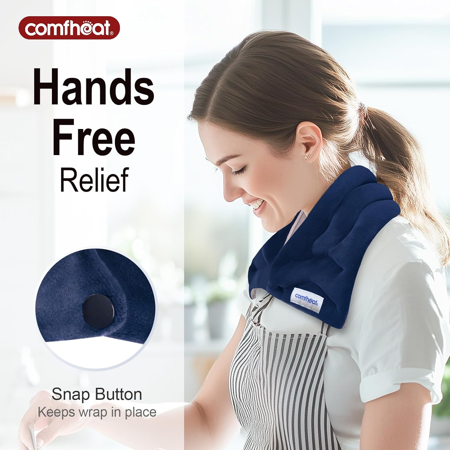 Comfheat Neck Heating Pad Microwavable For Neck Pain Relief, Moist Hot Compress Microwave Neck Warmer Wrap For Neck Sore Muscles Relief, Lavender Aroma, 25 X 5.7 Inches, Blue : Health & Household