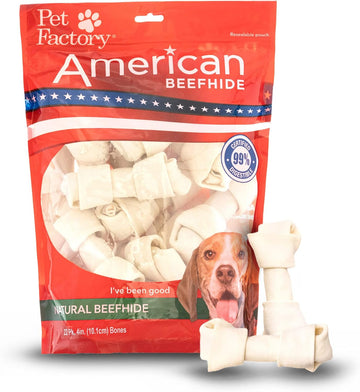 Pet Factory American Beefhide 4-5" Knotted Bones Dog Chew Treats - Natural Flavor, 22 Count/1 Pack