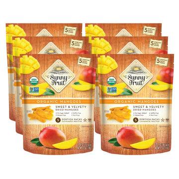 Sunny Fruit Soft Organic Dried Mangoes - 6 Bags (30 Individual Portion Packs) | Healthy, Convenient Snack Packs | Organic, Non-Gmo, Vegan, Halal, Kosher, No Preservatives, No Sugar Added