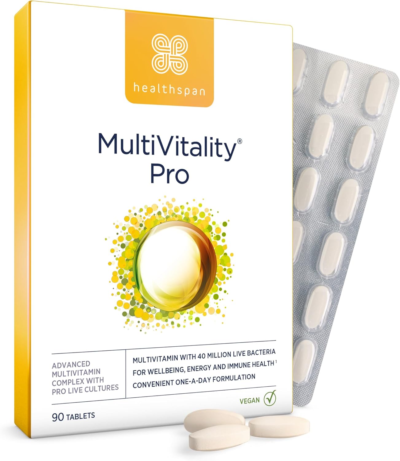 Healthspan Multivitamin With Live Cultures (90 Tablets) | Supports Immune Health | Maintain Energy Levels | Multivitamin & Live Bacteria Cultures | Added Vitamins C & D3 | Vegan