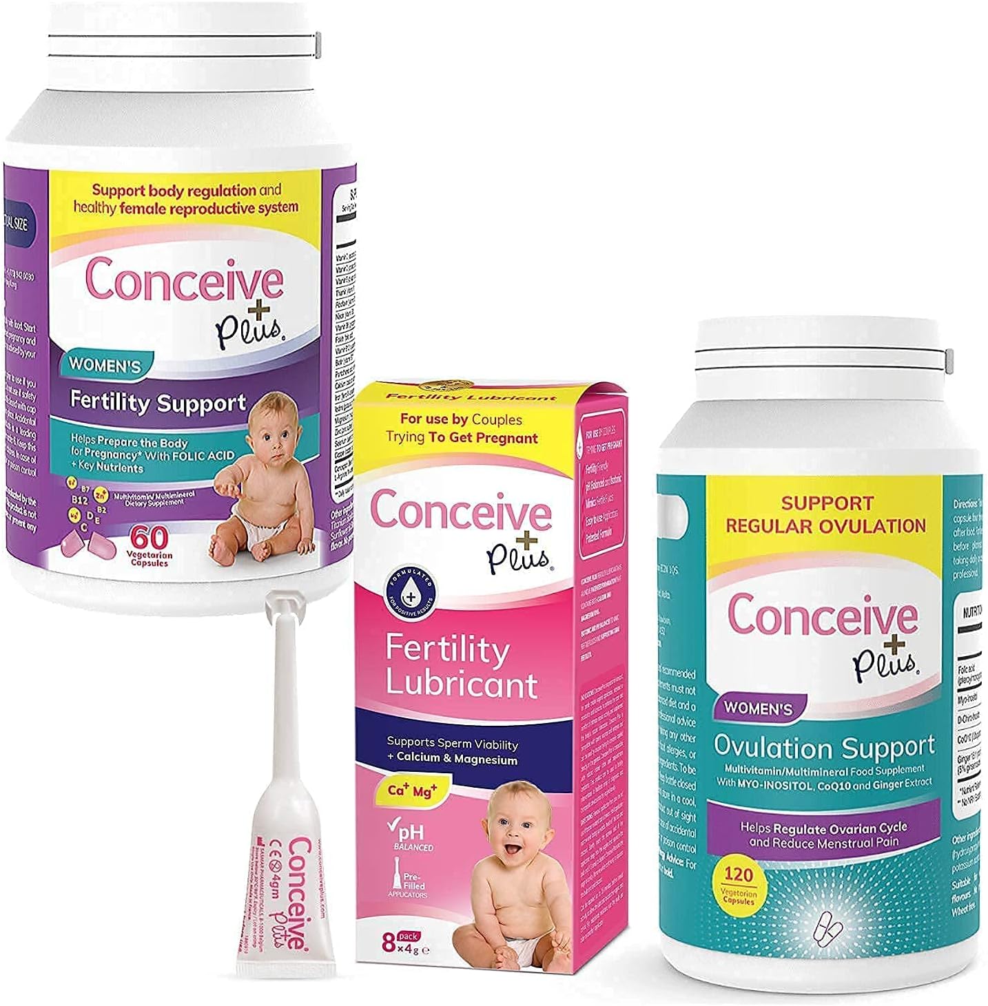 CONCEIVE PLUS Complete Fertility and Ovulation Bundle, Supports Healthy Fertility Regular Cycles and PCOS, Fertility Lubricant Applicators