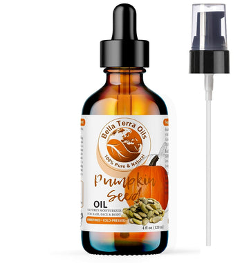 Bella Terra Oils - Organic Pumpkin Seed Oil 4oz - A Rendezvous with Organic Pumpkin's Nutritional Delight, Abundant in Vitamin C & E, The Epitome of Skin Purity