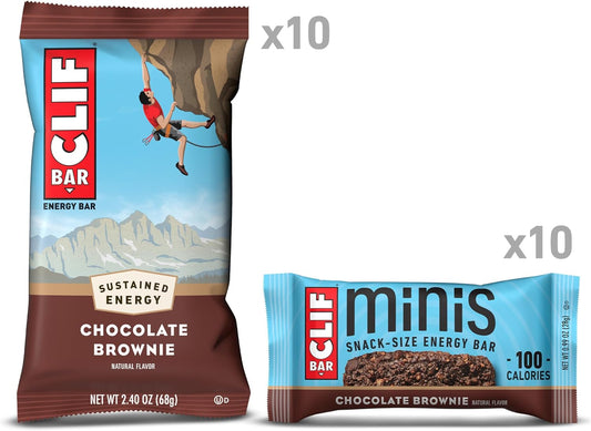 Clif Bar - Chocolate Brownie Flavor - Full Size And Mini Energy Bars - Made With Organic Oats - Non-Gmo - Plant Based - 2.4 Oz. And 0.99 Oz. (20 Count)