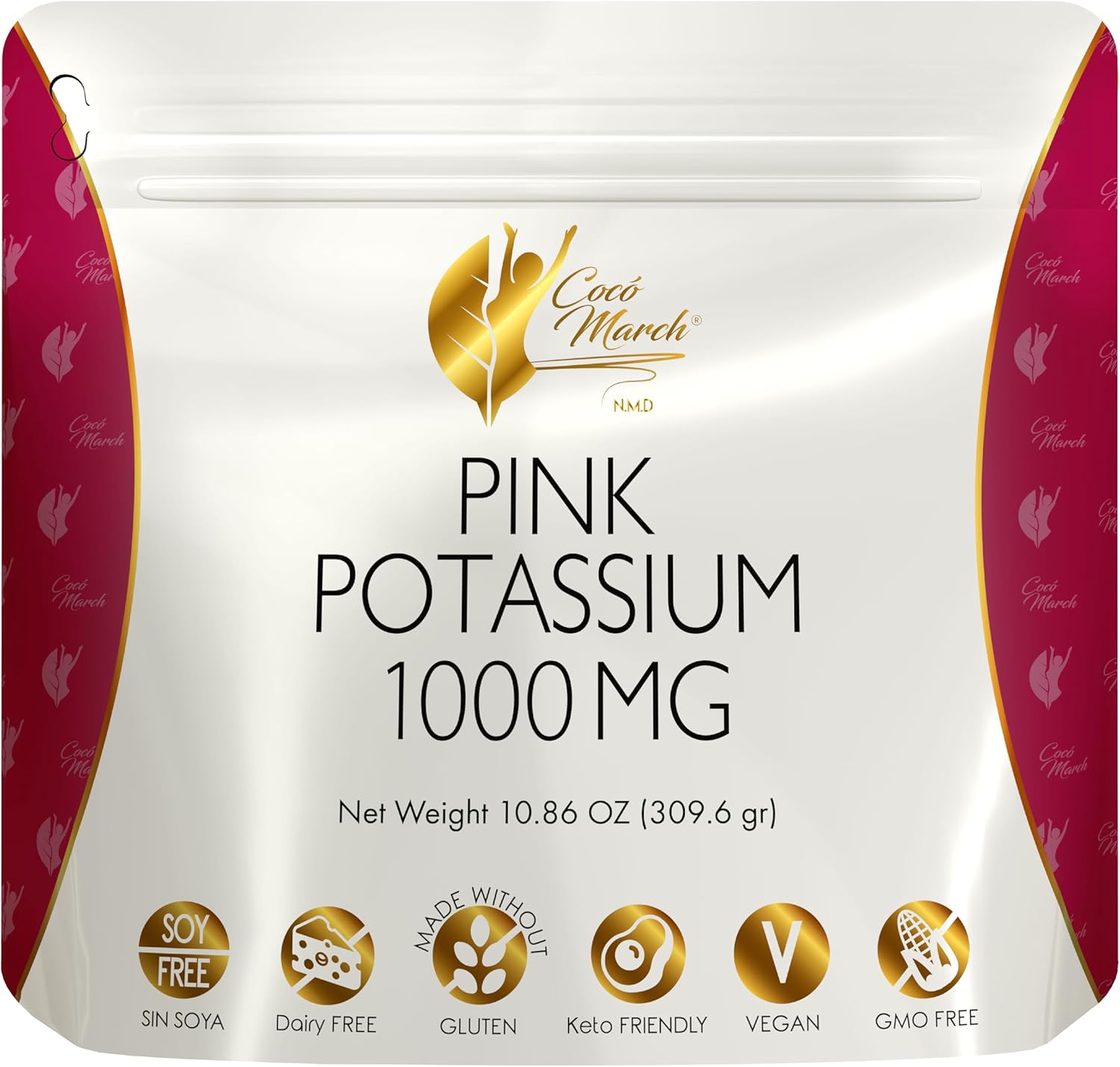 Pink Potassium Powder By Cocó March – Supports Heart Health, Muscle Function, And Bone Health. Gluten Free, Dairy Free, Non-Gmo, Soy Free, Vegan, Keto Friendly – 10.86 Oz (309.6 G)
