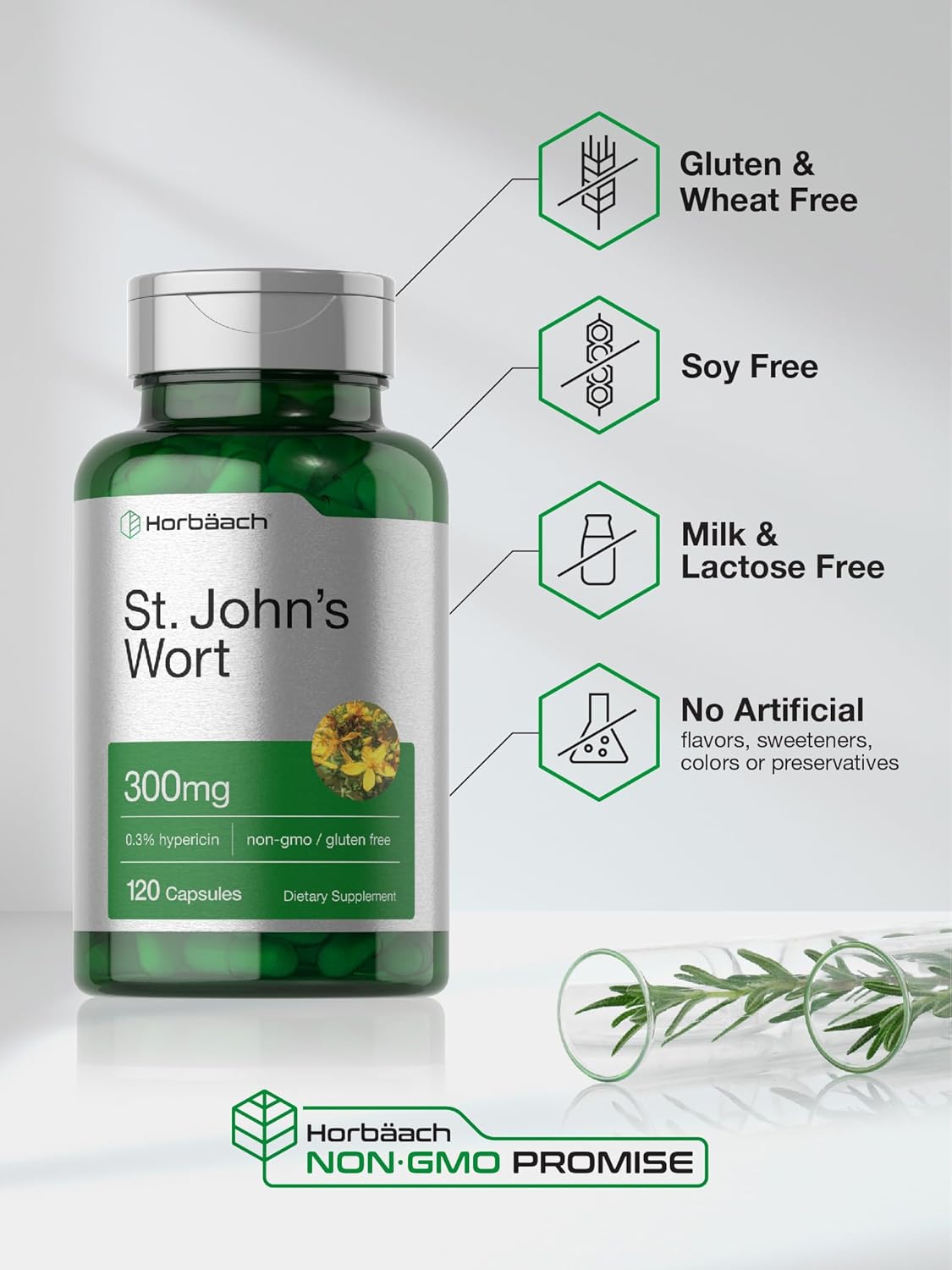 Horbäach St John's Wort Capsules 300mg | 120 Count | Non-GMO, Gluten Free | Herbal Extract : Health & Household