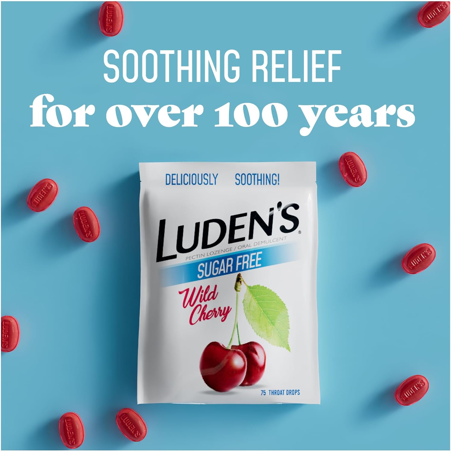 Luden's Sore Throat Drops, For Minor Sore Throat Relief, Sugar Free Wild Cherry, 75 Count : Health & Household