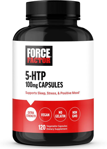 FORCE FACTOR 5HTP Sleep Aid and Mood Support Supplement, Extra Strength 5 HTP, Natural Sleep Supplement for Adults to Support Calm and Stress Balance, Vegan, Non-GMO, 120 Capsules