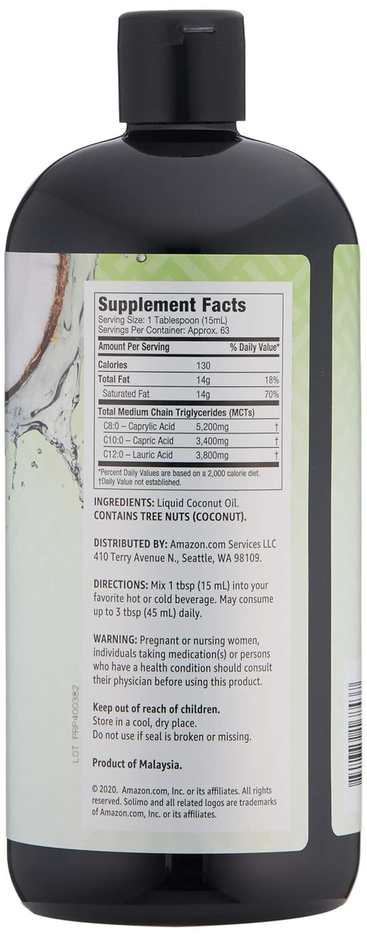 Amazon Brand - Solimo Mct Liquid Coconut Oil, Unflavored, 32 Fl Oz (Pack Of 1)