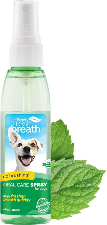 TropiClean Fresh Breath Spray for Dogs & Cats | Travel-Ready Dog Breath Freshener Spray | Made in the USA | 4 oz