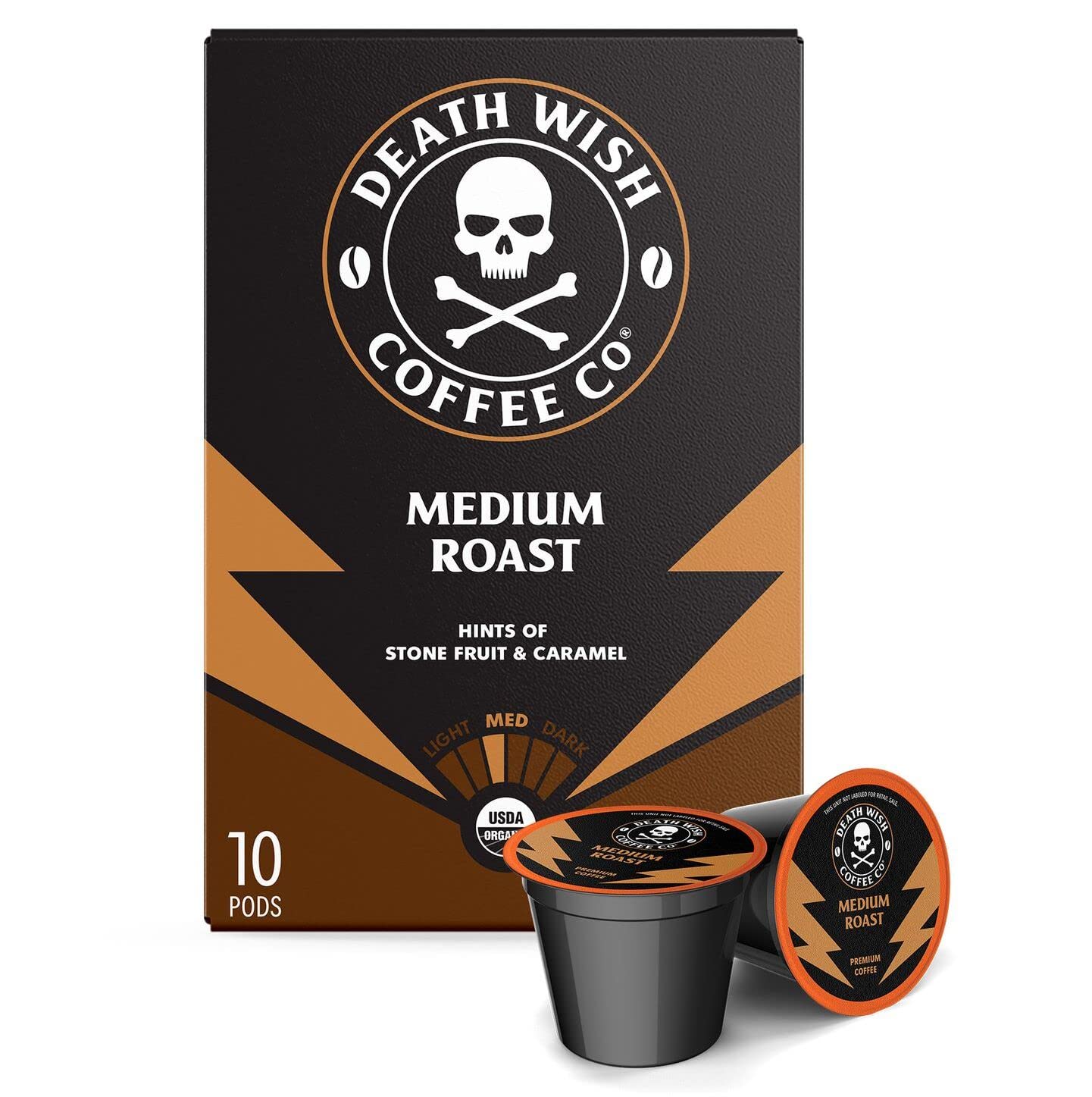 Death Wish Coffee - Single Serve Pods - Medium Roast - Made With Usda Certified Organic - Extra Kick Of Caffeine 10 Count (Pack Of 1)