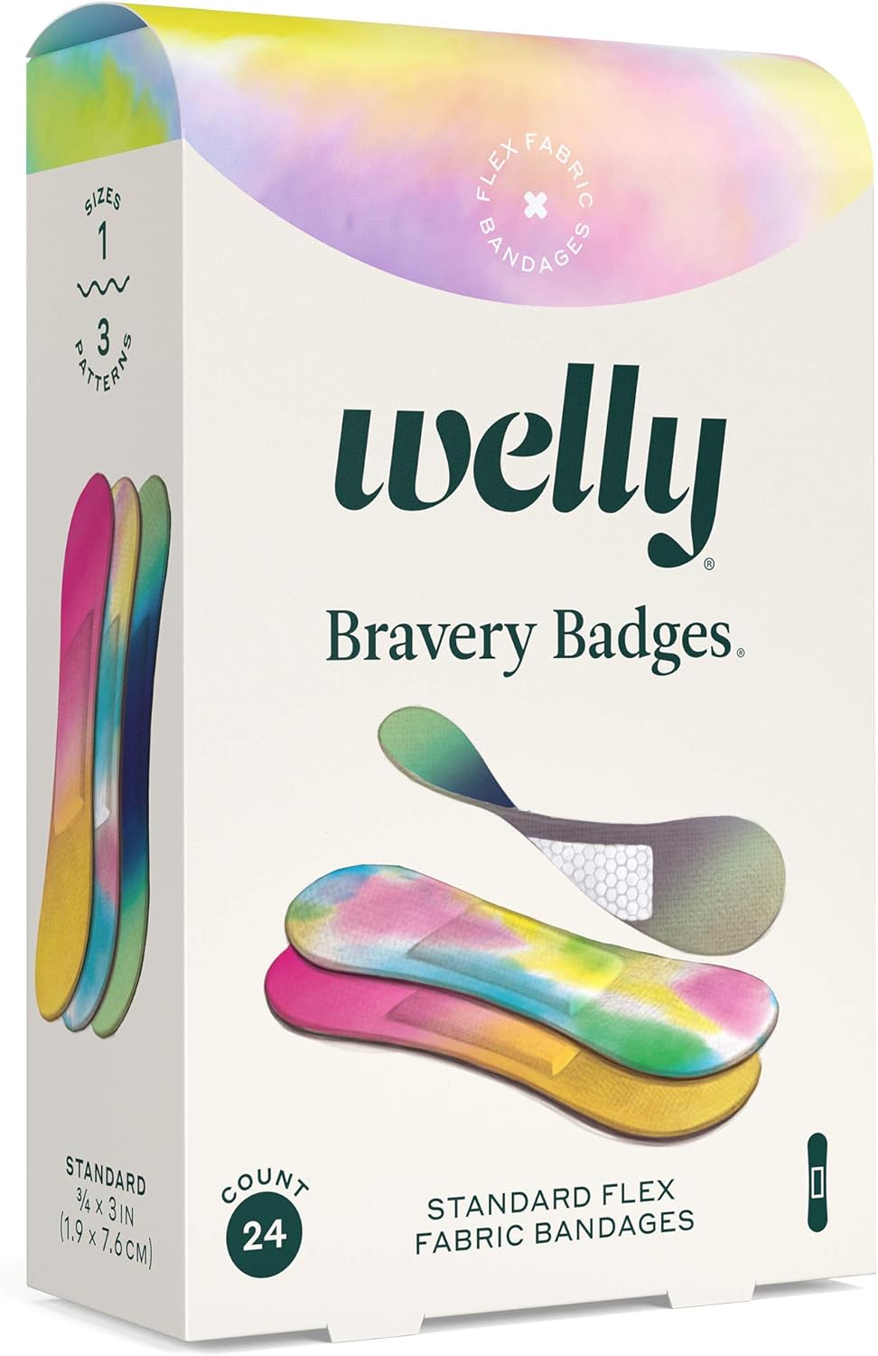 Welly Bandages Refill Pack - Bravery Badges, Adhesive Flexible Fabric Bandages, Standard Shapes, Colorwash Tie Dye Patterns - 24 Count, 4 Pack : Health & Household