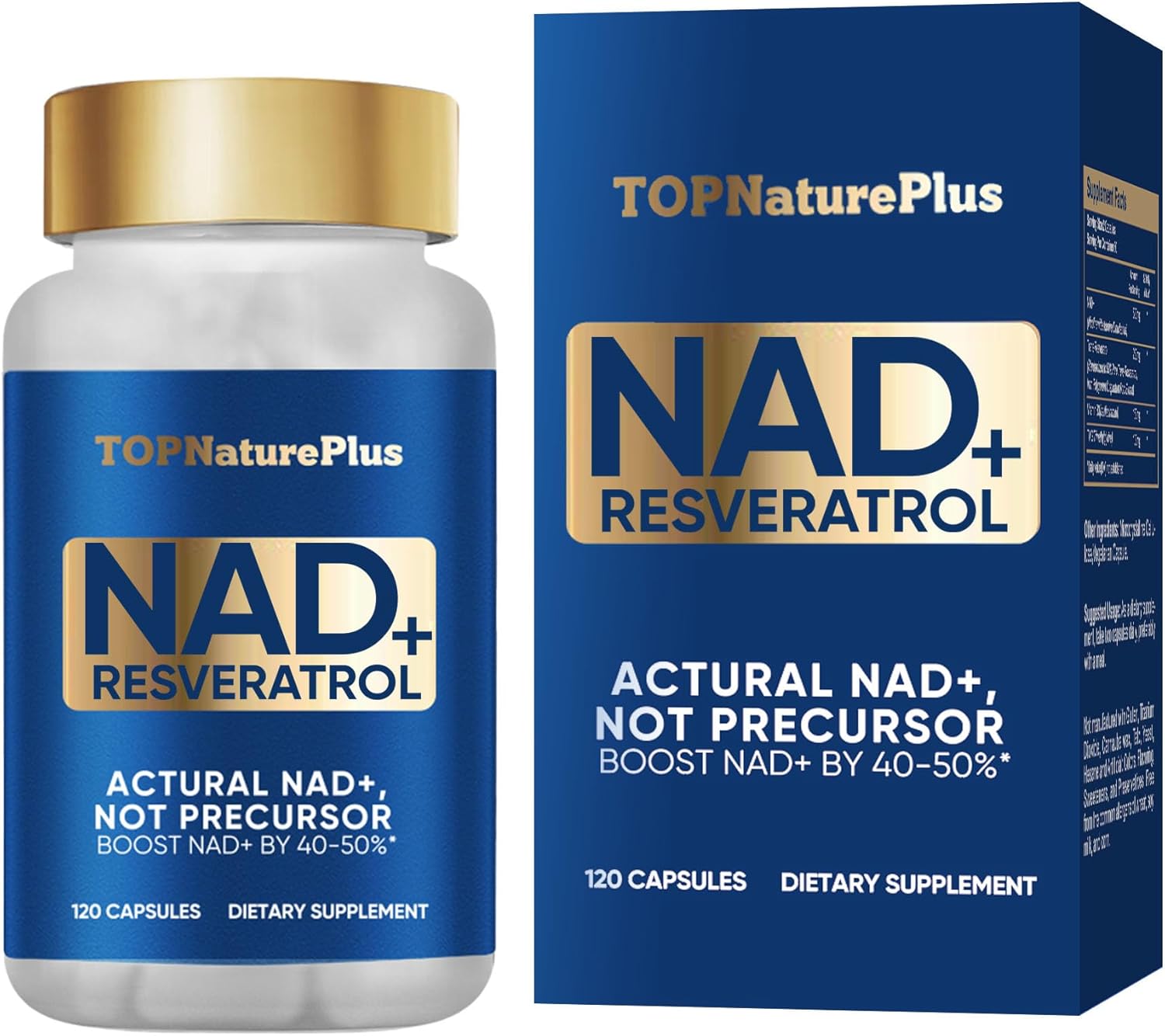 Nad+ Supplement 1000 Mg Pure Organic, Highest Nad+ Resveratrol Supplement Max Absorption For Energy And Dna Repair, Aging Defense, Brain Function Support, 120 Capsules