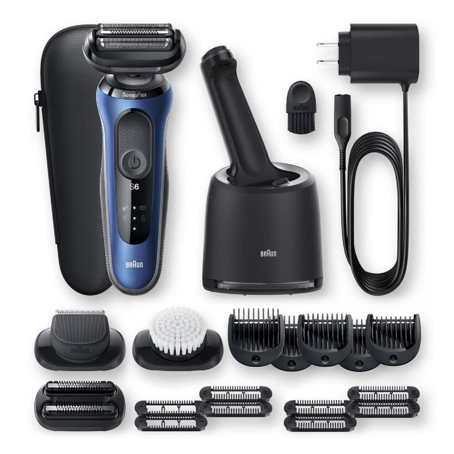 Braun Series 6 6095Cc Electric Razor For Men With Smartcare Center, Beard Trimmer, Stubble Beard Trimmer, Cleansing Brush, Wet & Dry, Rechargeable, Cordless Foil Shaver, Blue