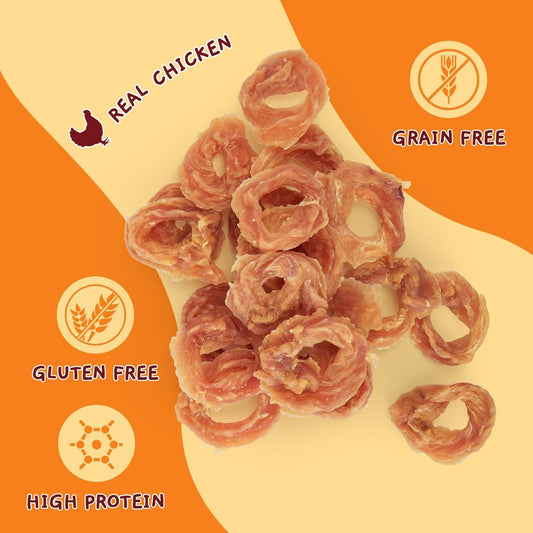 Jungle Calling Dog Treats Chicken Rings, Chewy Snacks For All Dogs Help Hip & Joint Health, Chicken Jerky For Dogs