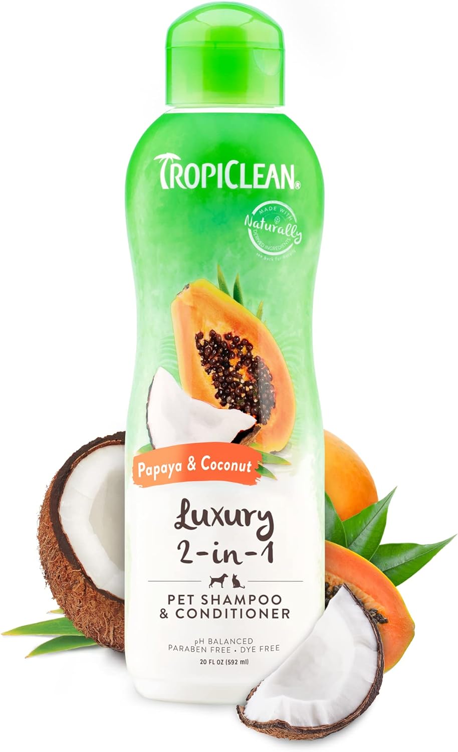 TropiClean Dog Shampoo Grooming Supplies - Luxury 2-in-1 Shampoo & Conditioner - Dog and Cat Shampoo & Conditioner - Derived from Natural Ingredients - Used by Groomers - Papaya & Coconut, 592ml?TRPYSH20Z
