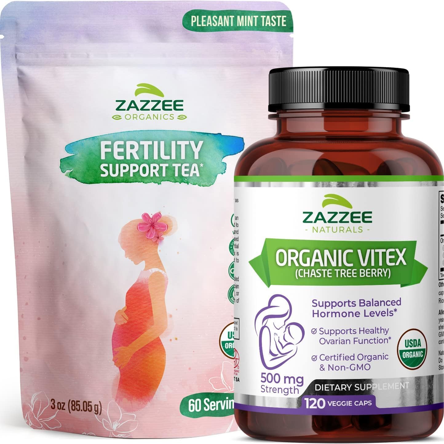 Zazzee Usda Organic Vitex Capsules And Usda Organic Fertility Support Tea