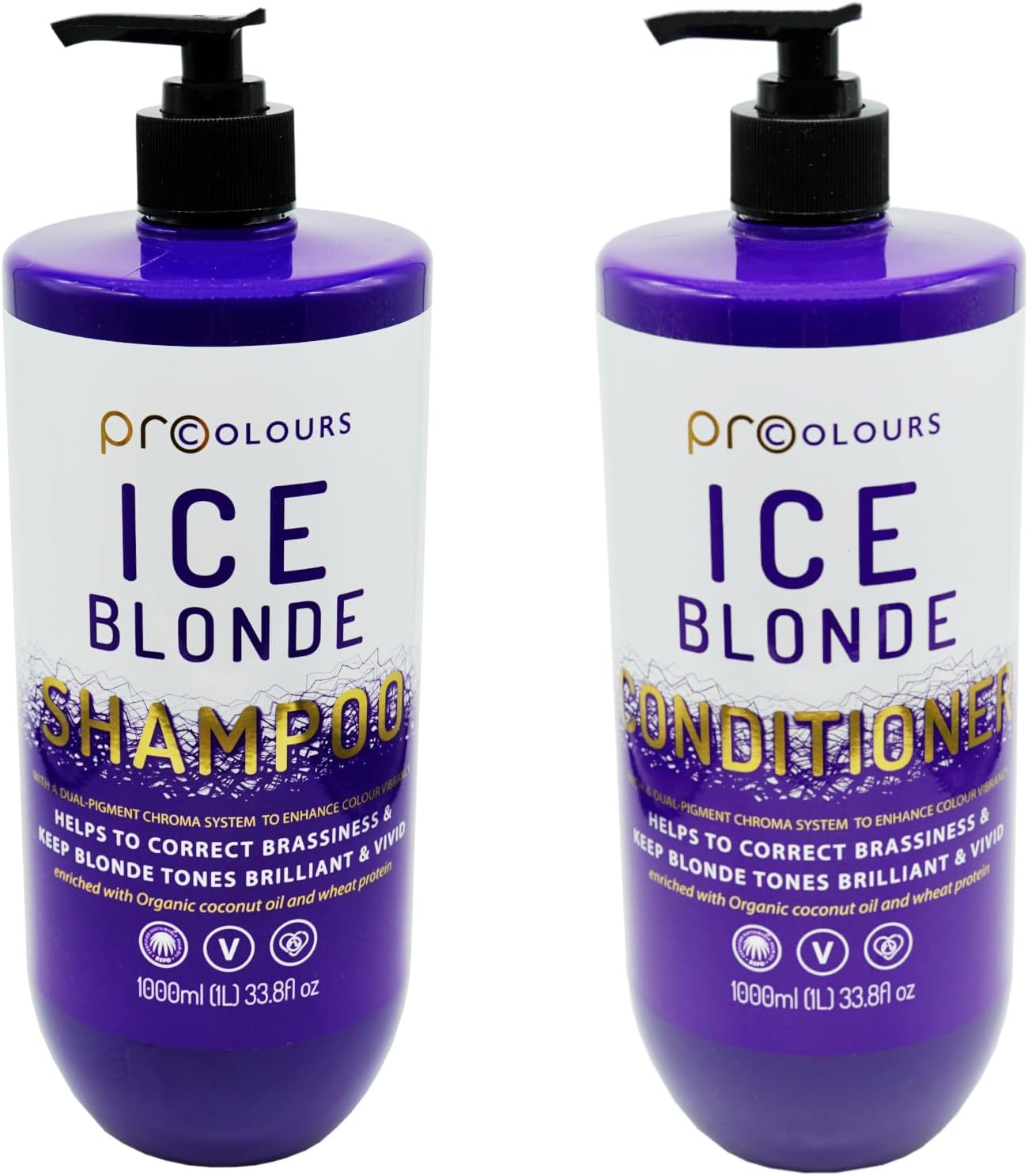 Pro Colours Ice Blonde Shampoo And Conditioner Set, 1000Ml Each, Purple Toning, Brassiness Correction