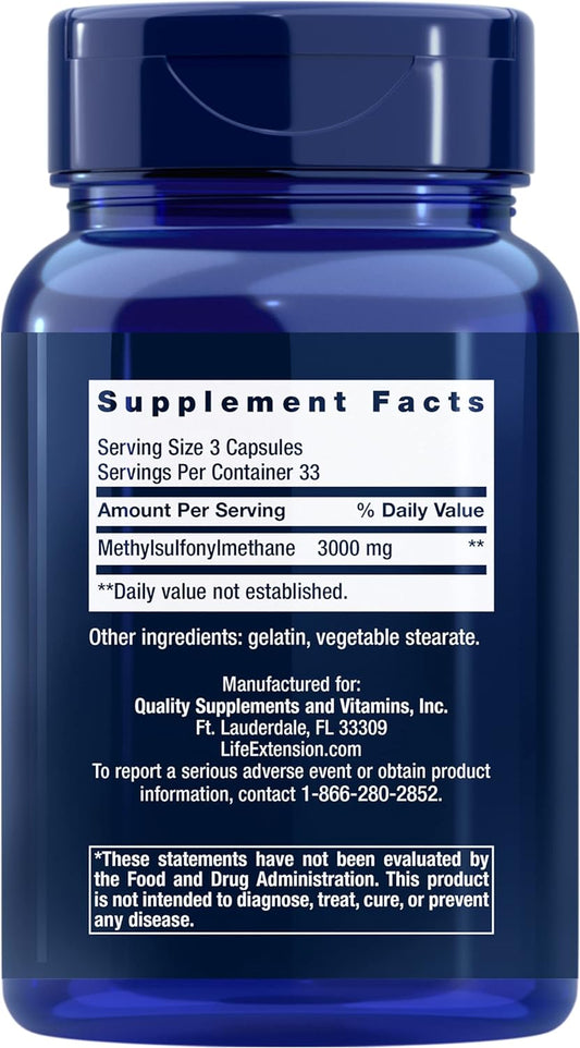 Life Extension Msm, 1000 Mg, Methylsulfonylmethane, Supports Healthy Joints, Helps Relieve Muscle And Joint Discomfort, Antioxidant Support, Gluten-Free, Non-Gmo, 100 Capsules