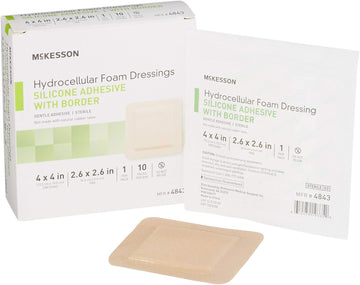 Mckesson Hydrocellular Foam Dressings, Sterile, Silicone Adhesive With Border, Dimension 4 In X 4 In, Pad 3 In X 3 In, 10 Count, 1 Pack