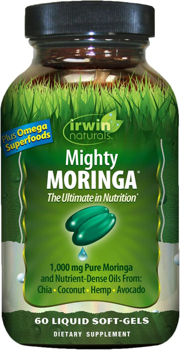 Irwin Naturals Mighty Moringa 1,000 Mg - 60 Liquid Softgels - With Chia, Coconut, Hemp, Avacado & Omega Superfoods - 30 Total Servings