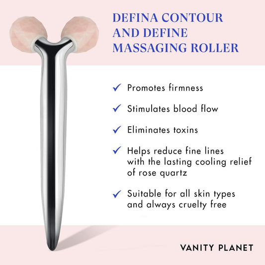 Vanity Planet Defina Contour And Define Massaging Roller - Facial Roller Helps Stimulates Blood Flow And Helps Reduce Fine Lines - Unique V-Shaped Design For Cooling Precision
