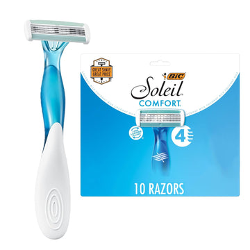 BIC Soleil Comfort Disposable Razors for Women, Sensitive Skin Razor with Aloe Vera and Vitamin E Lubricating Strip and 4 Blades, 10 Piece Razor Set