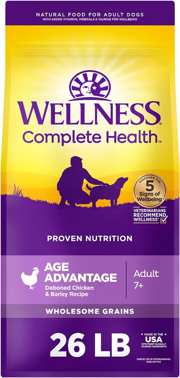 Wellness Complete Health Senior Dry Dog Food, Age Advantage, Deboned Chicken & Barley Recipe, 26 Pound Bag