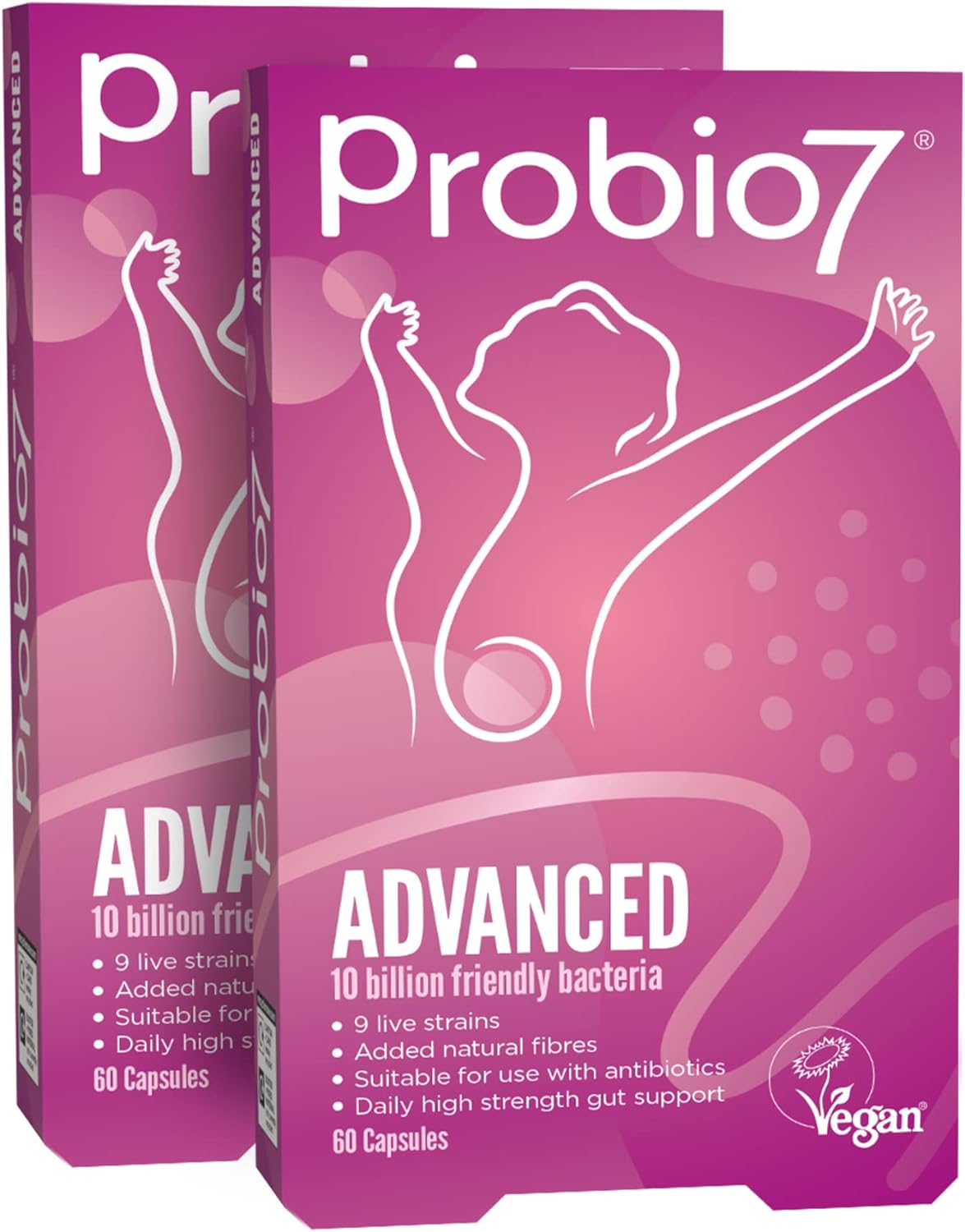 Probio7 Advanced | Friendly Bacteria for Adults | 9 Live Strains | 10 Billion CFU + 2 Types of Prebiotic Fibre (Pack of 120)