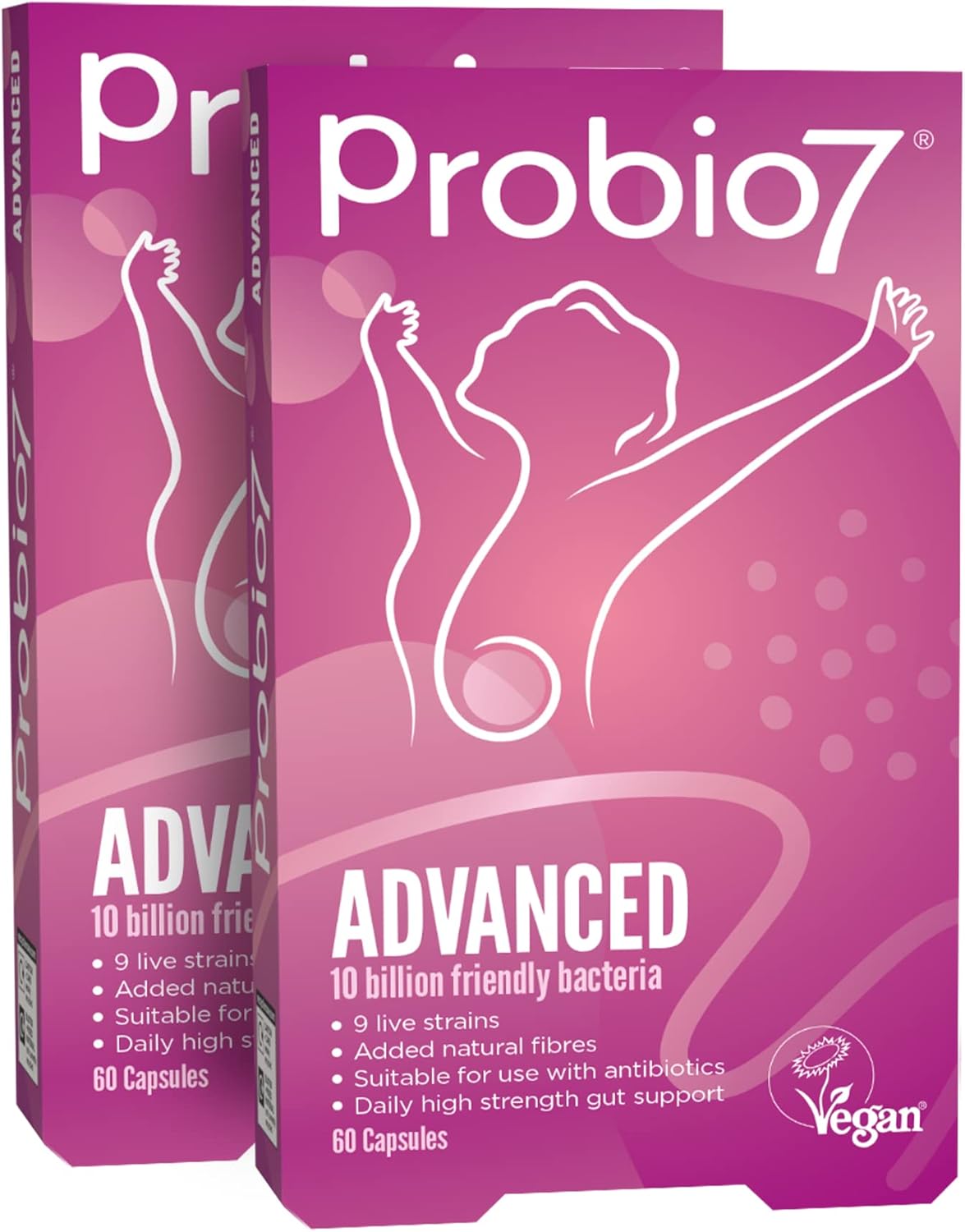 Probio7 Advanced | 9 Live Strains | with 10 Billion CFU, Saccharomyces Boulardii + 2 Types of Fibre | Gut Health Supplements, Probiotics for Gut Health - 120 Vegan Capsules (4 Months Supply) : Amazon.co.uk: Health & Personal Care