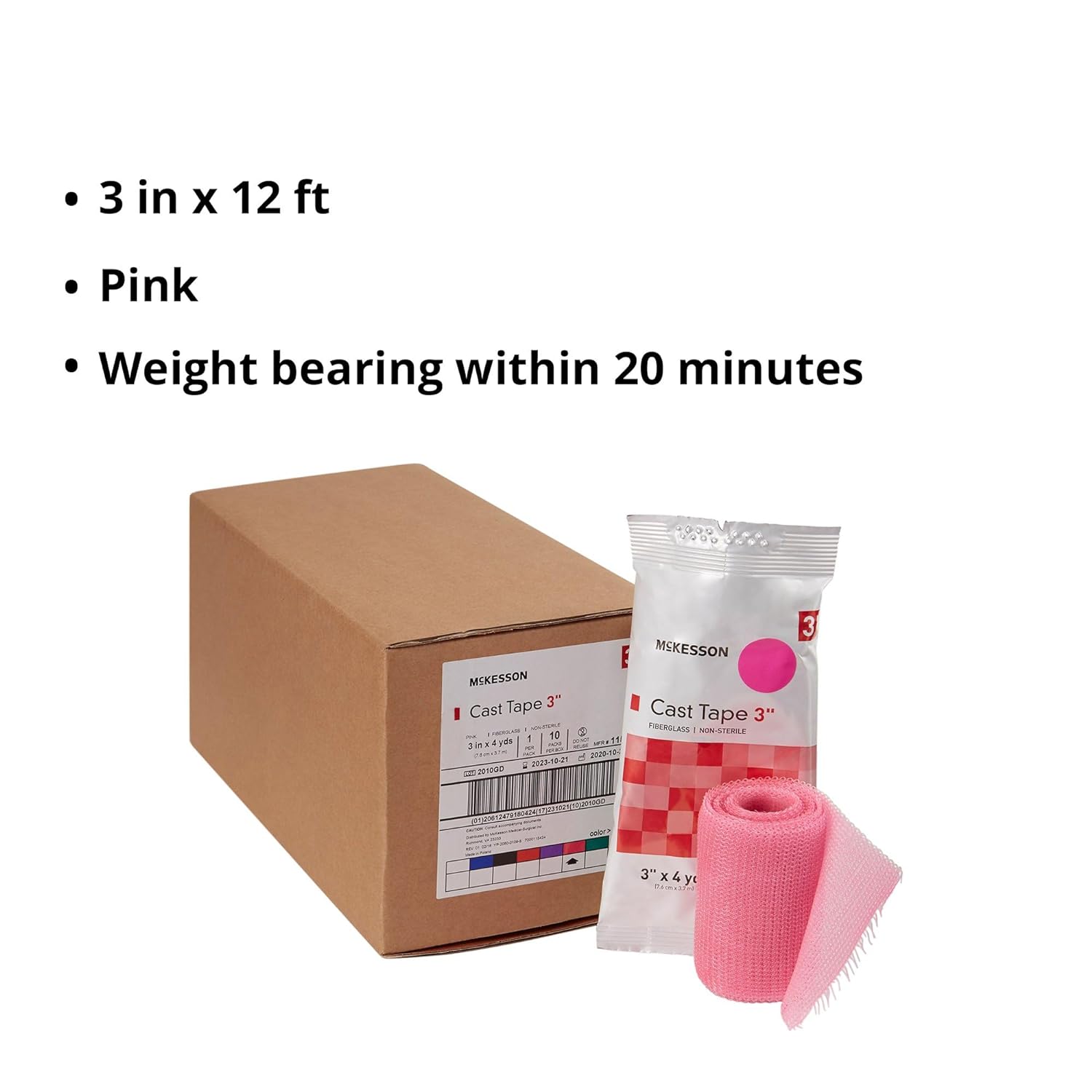 McKesson Cast Tape, Fiberglass, Pink, 3 in x 4 yds, 1 Count, 10 Packs, 10 Total : Health & Household