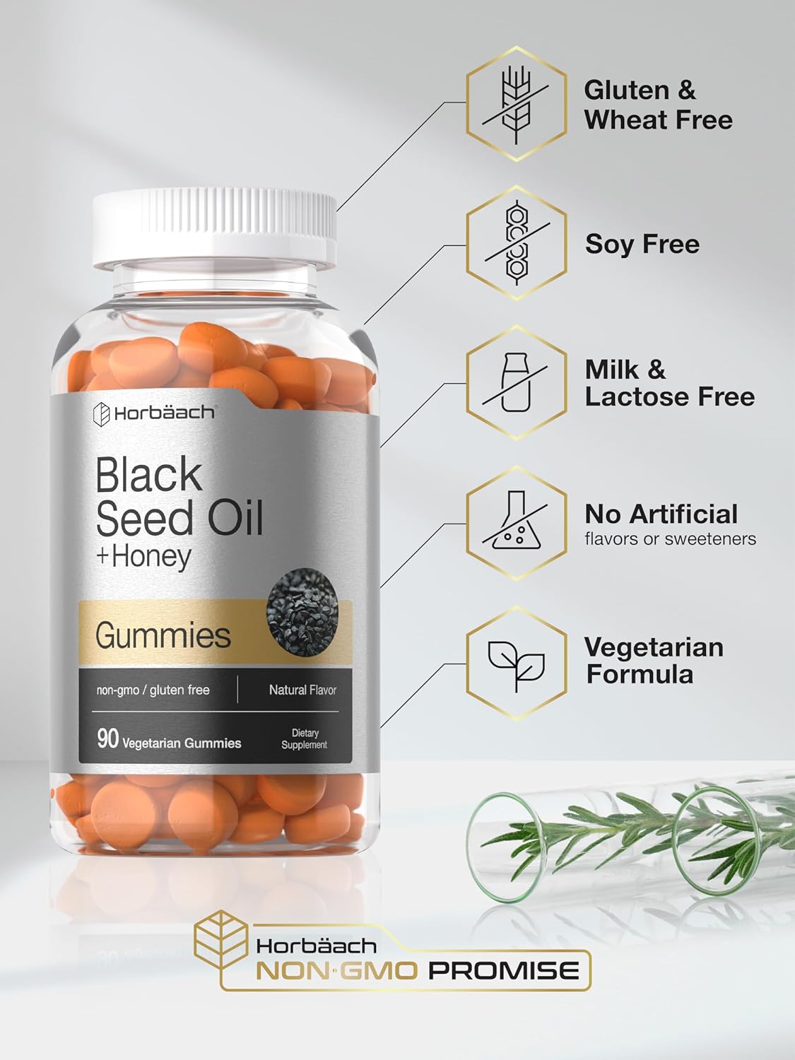 Horbäach Blackseed Oil Complex Gummies | 90 Count | Vegetarian, Non-GMO, and Gluten Free Formula | Nigella Sativa