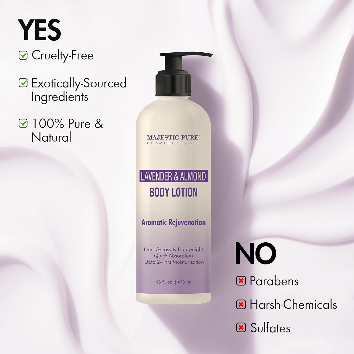 MAJESTIC PURE Lavender & Almond Body Lotion with Aloe Leaf Extracts | Nourishing & Moisturizing | Quick Absorbing, Lightweight & Non Greasy | For All Skin Types | For Women & Men | 16fl oz : Beauty & Personal Care