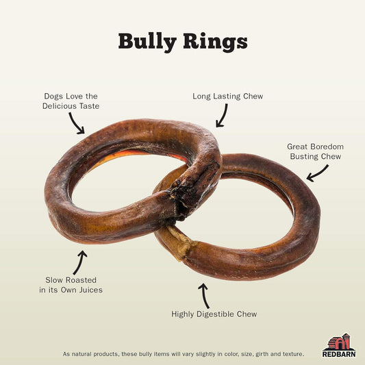 Redbarn All-Natural Bully Stick Rings For Dogs - Long Lasting Rawhide Chew Treat - Case Of 35