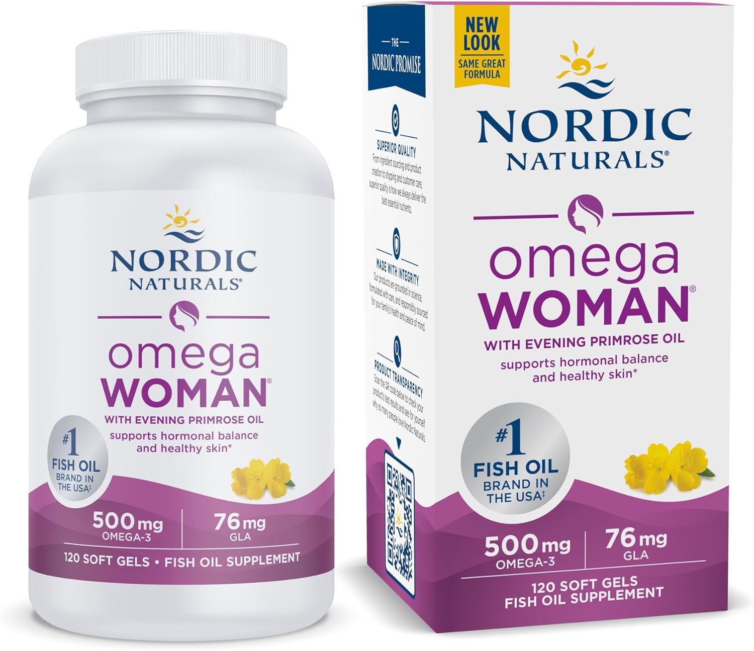 Nordic Naturals Omega Woman, Lemon - 120 Soft Gels - 500 mg Omega-3 + 800 mg Evening Primrose Oil - Healthy Skin, Hormonal Balance, Optimal Wellness - Non-GMO - 60 Servings