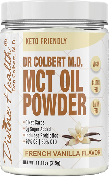 Keto Zone? MCT Oil Powder | French Vanilla | 315 G | 30 Day Supply | Dr. Colbert's Keto Zone Diet Book | Coffee Creamer | 70% C8 30% C10 | 0 Net Carbs