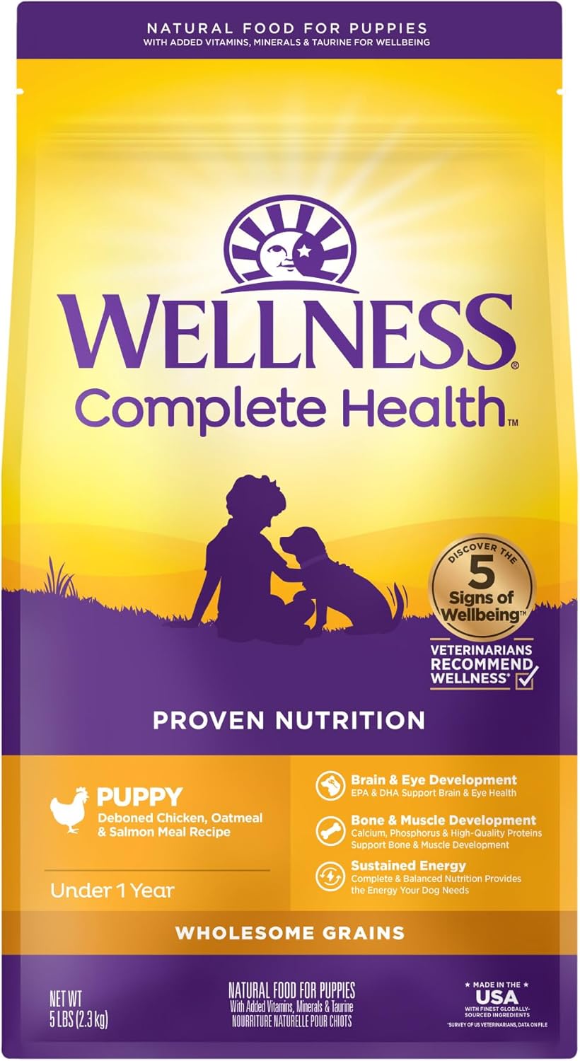 Wellness Complete Health Dry Puppy Food, Chicken, Salmon & Oatmeal, 5-Pound Bag