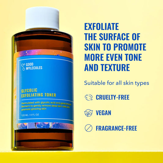 Good Molecules Glycolic Exfoliating Toner - Hyaluronic And Glycolic Acid Daily Toner For Face - Cleansing Facial Exfoliant For Glowing Even Skin Tone, Skin Care