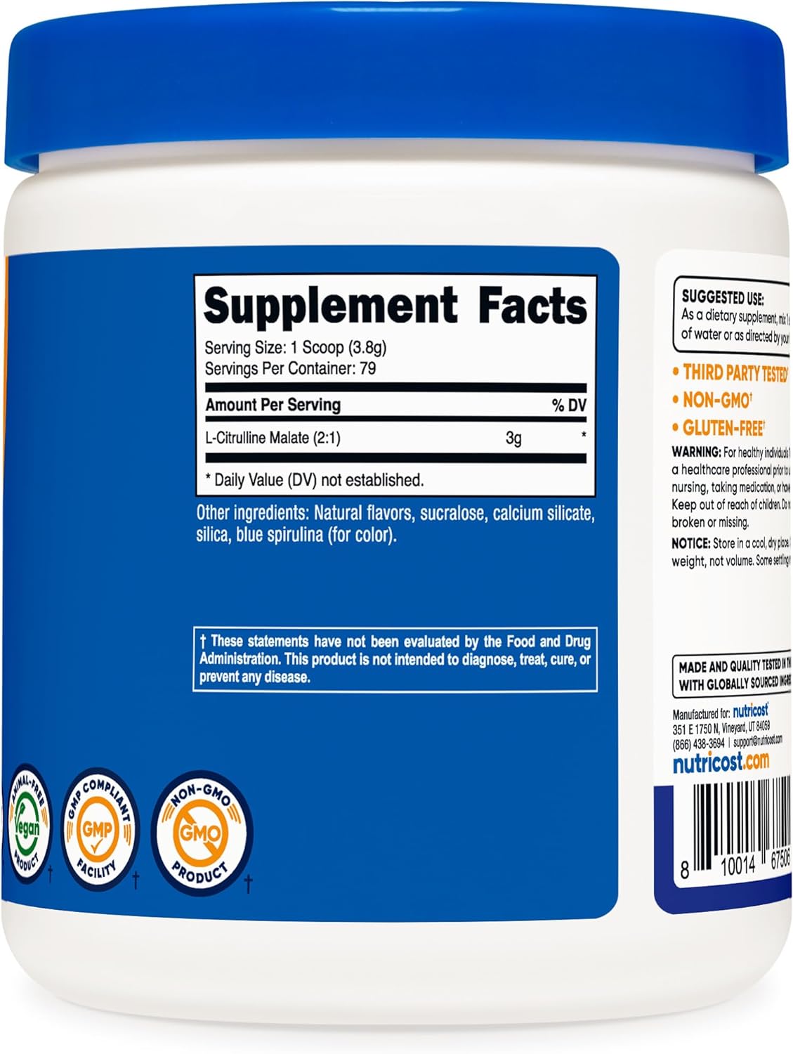 Nutricost L-Citrulline Malate 2:1 (300 Grams) (Blue Raspberry) : Health & Household