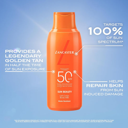 Lancaster Sun Beauty Body Milk Spf50 175Ml, Photoaging Control, Broad Spectrum Sun Protection, Lightweight Texture & Non-Greasy, Water Resistant Formula, Suitable For All Skin Types, Vegan