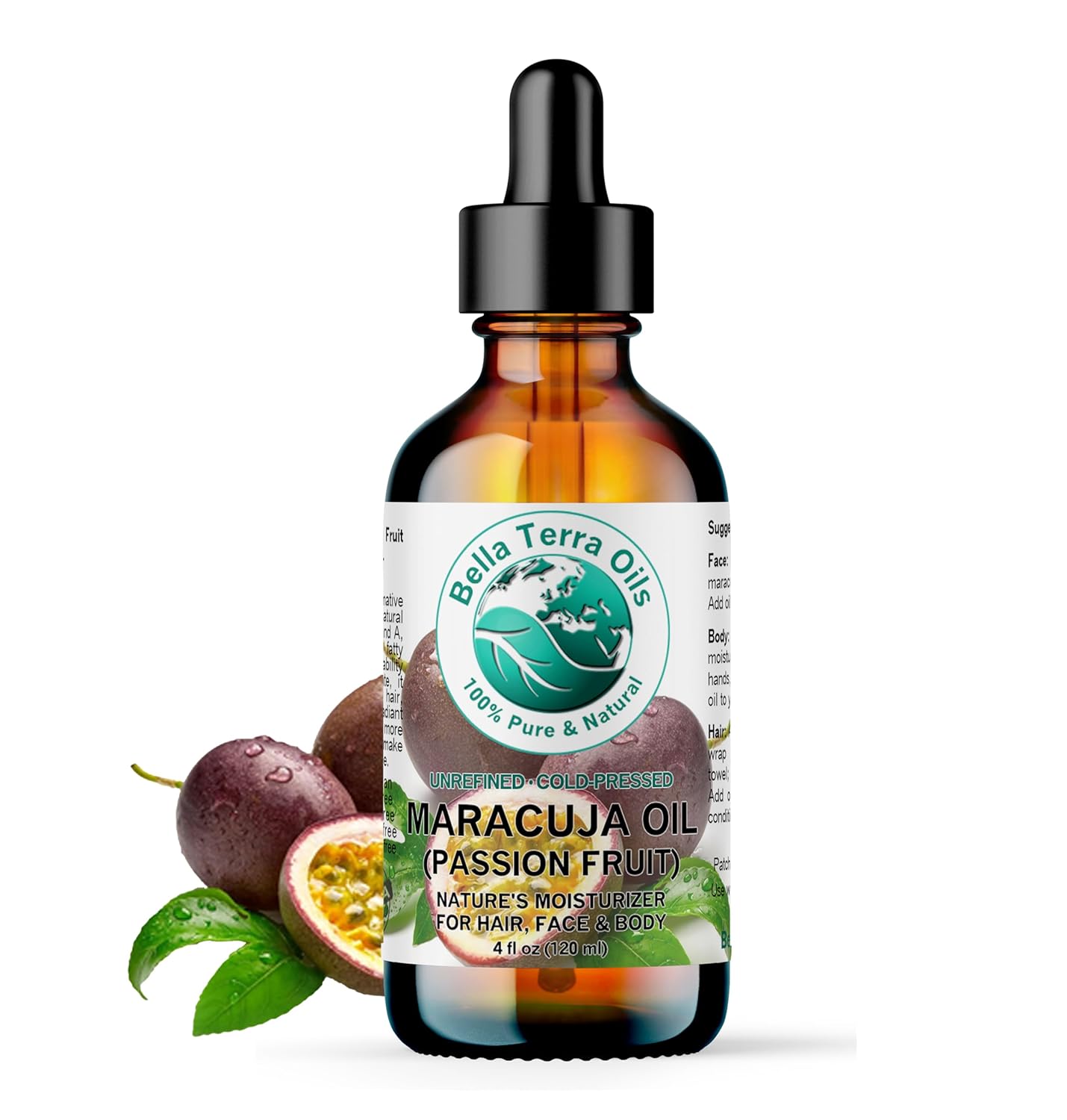 Bella Terra Oils - Maracuja Seed Oil 4 oz - Celebrate the Richness of Passion Fruit, Packed with Vitamin A & Essential Fatty Acids, Unveiling Supple Skin