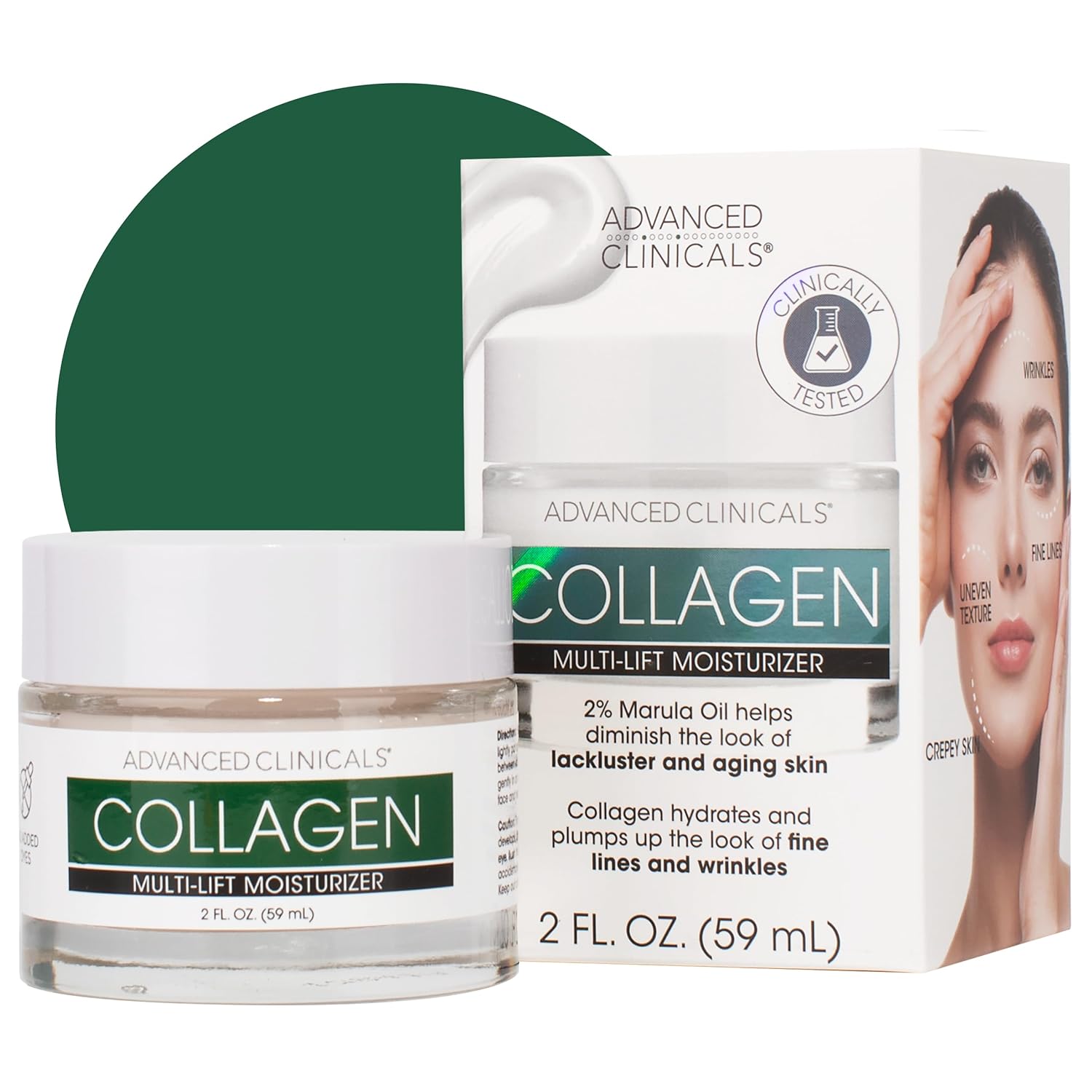 Advanced Clinicals Collagen Cream Gel-Like Facial Lotion | Collagen Peptide + Hyaluronic Acid Moisturizer For Face Helps Hydrate Dry Skin & Improve Appearance Of Wrinkles & Fine Lines, 2 Fl Oz