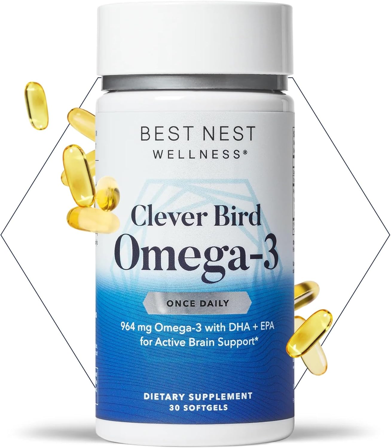 Best Nest Wellness Omega 3 Fish Oil, Dha + Epa Fatty Acids, Brain Health Support Supplement, 956Mg, Gluten Free, Non-Gmo, Epa Dha Omega 3 Supplement, 30 Softgels
