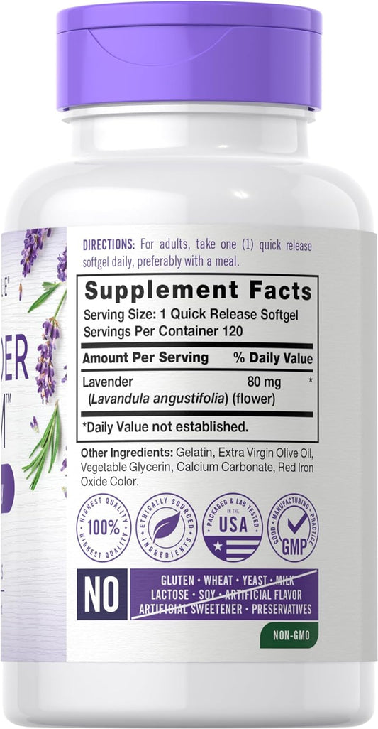 Carlyle Lavender Pills | 80 Mg | 120 Softgel Capsules | Calm & Non-Drowsy Formula | Non-Gmo & Gluten Free Supplement